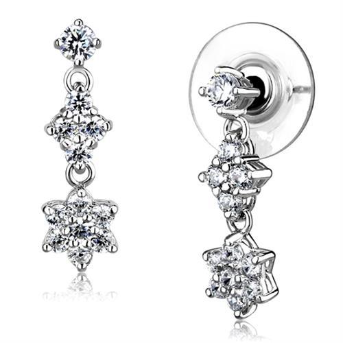 MA3W1357 - Rhodium Brass Earrings with AAA Grade CZ  in Clear