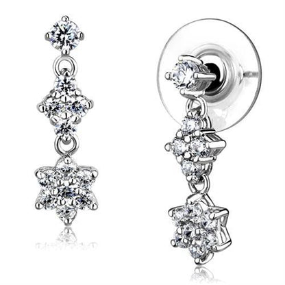 MA3W1357 - Rhodium Brass Earrings with AAA Grade CZ  in Clear