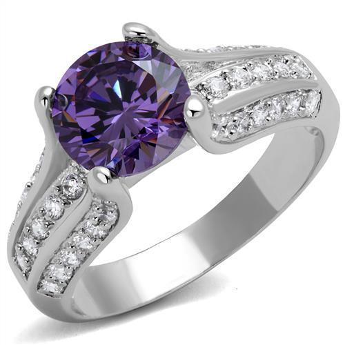 MA3W1359 - Rhodium Brass Ring with AAA Grade CZ  in Amethyst