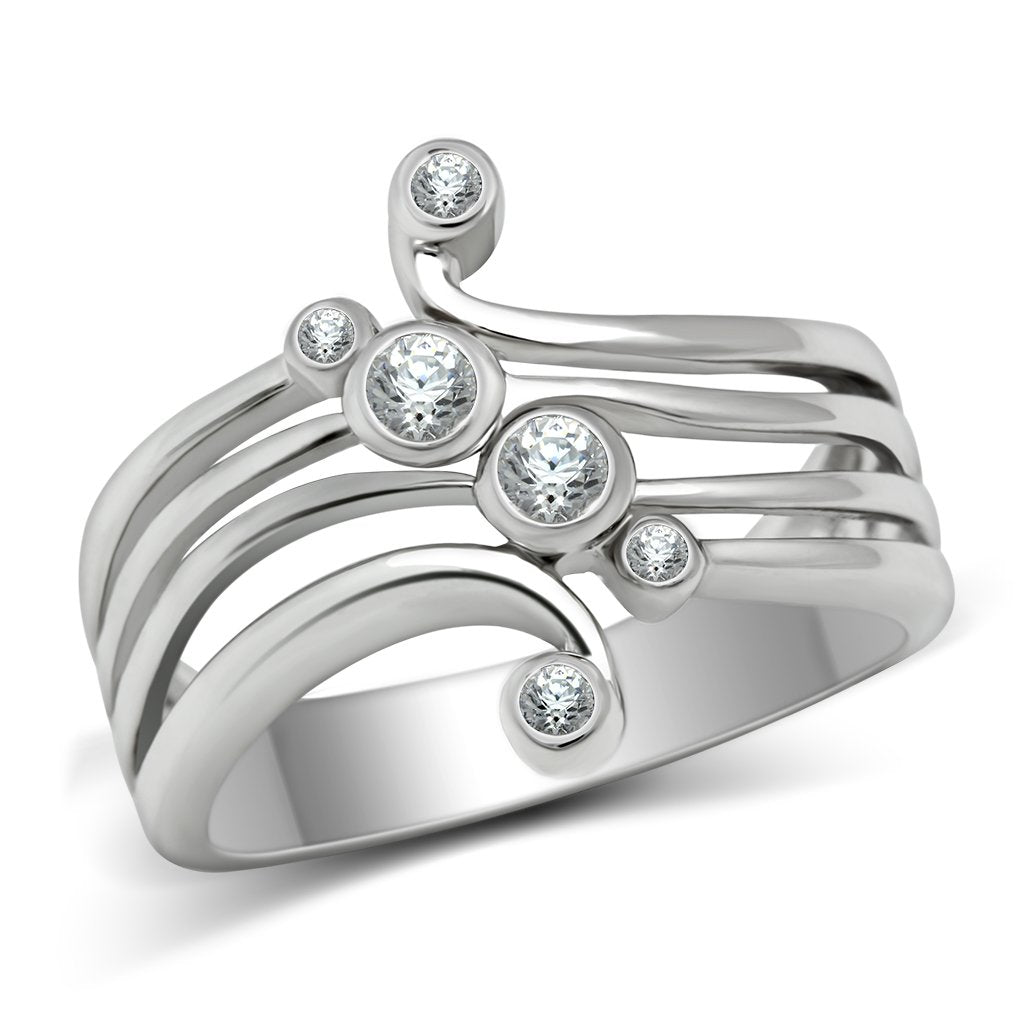 MA3W135 - Rhodium Brass Ring with AAA Grade CZ  in Clear