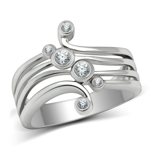 MA3W135 - Rhodium Brass Ring with AAA Grade CZ  in Clear