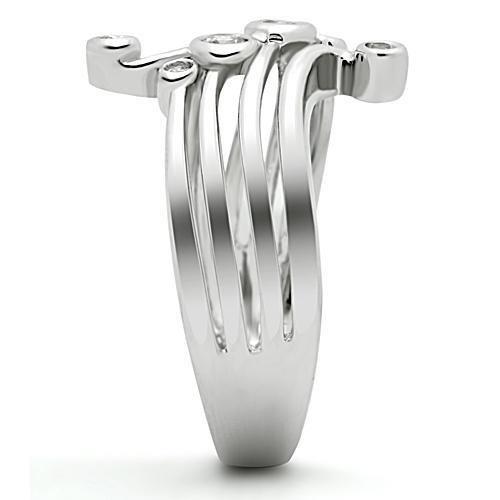MA3W135 - Rhodium Brass Ring with AAA Grade CZ  in Clear