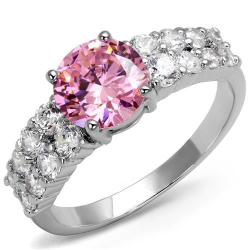 MA3W1361 - Rhodium Brass Ring with AAA Grade CZ  in Rose
