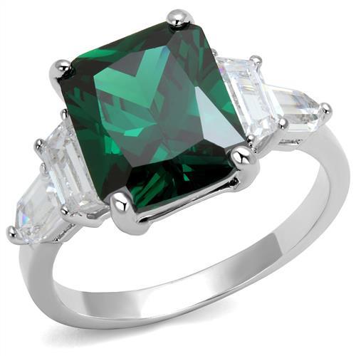 MA3W1363 - Rhodium Brass Ring with Synthetic Spinel in Emerald