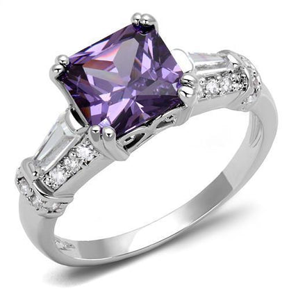 MA3W1365 - Rhodium Brass Ring with AAA Grade CZ  in Amethyst