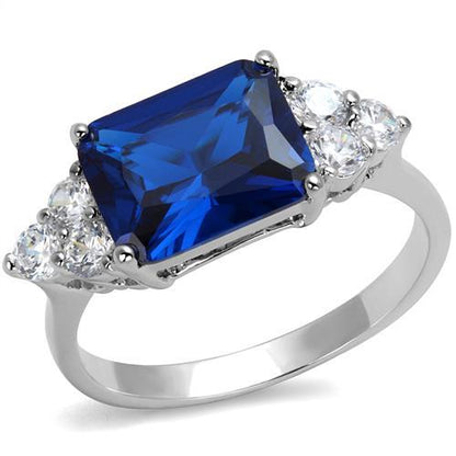 MA3W1367 - Rhodium Brass Ring with Synthetic Spinel in London Blue