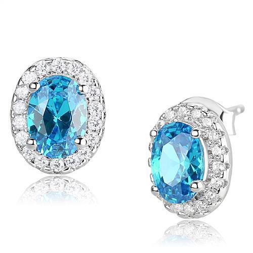 MA3W1369 - Rhodium 925 Sterling Silver Earrings with Synthetic Spinel in London Blue