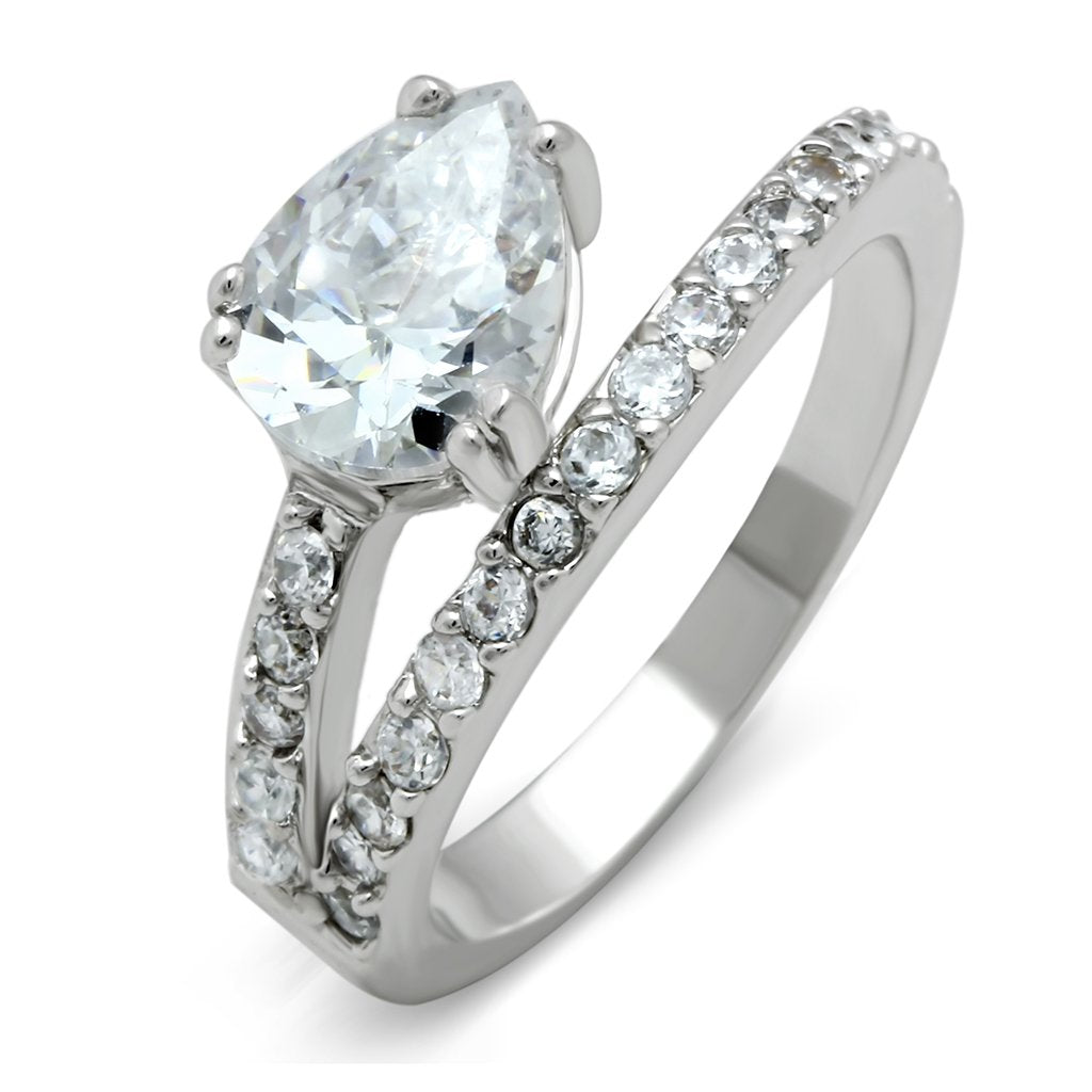 MA3W136 - Rhodium Brass Ring with AAA Grade CZ  in Clear