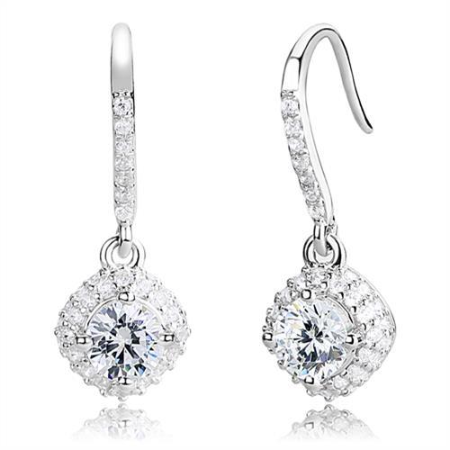 MA3W1372 - Rhodium 925 Sterling Silver Earrings with AAA Grade CZ  in Clear