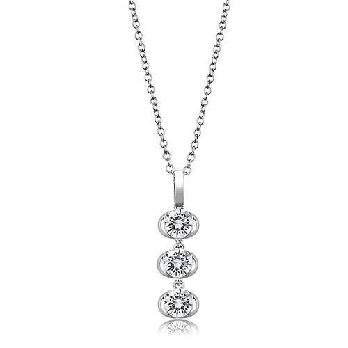 MA3W1373 - Rhodium 925 Sterling Silver Chain Pendant with AAA Grade CZ  in Clear