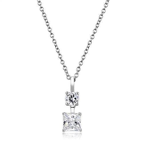 MA3W1374 - Rhodium 925 Sterling Silver Chain Pendant with AAA Grade CZ  in Clear