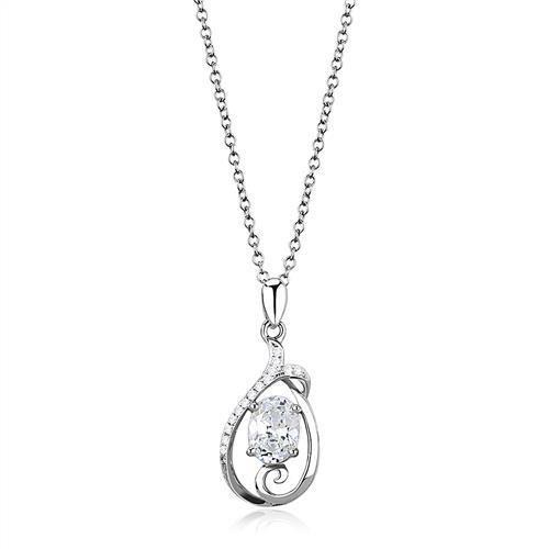MA3W1375 - Rhodium 925 Sterling Silver Chain Pendant with AAA Grade CZ  in Clear