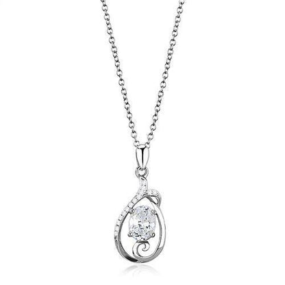 MA3W1375 - Rhodium 925 Sterling Silver Chain Pendant with AAA Grade CZ  in Clear