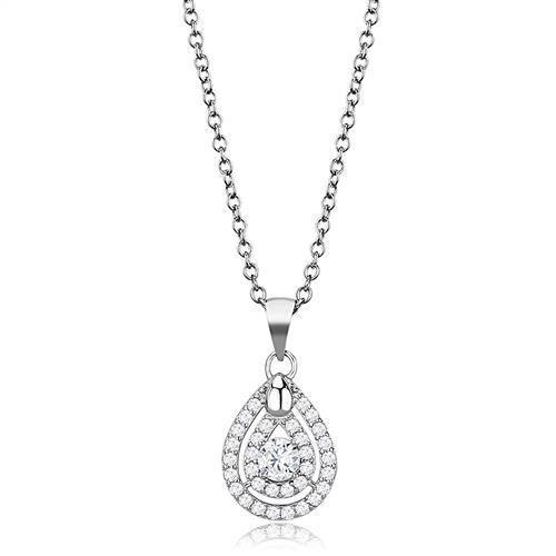 MA3W1376 - Rhodium 925 Sterling Silver Chain Pendant with AAA Grade CZ  in Clear
