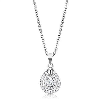 MA3W1376 - Rhodium 925 Sterling Silver Chain Pendant with AAA Grade CZ  in Clear
