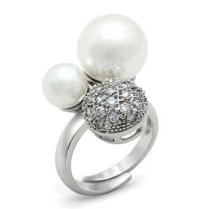 MA3W137 - Rhodium Brass Ring with Synthetic Pearl in White