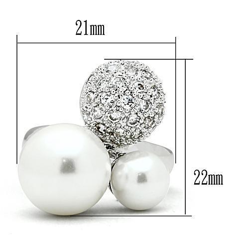 MA3W137 - Rhodium Brass Ring with Synthetic Pearl in White
