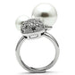 MA3W137 - Rhodium Brass Ring with Synthetic Pearl in White