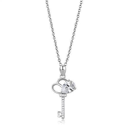 MA3W1380 - Rhodium 925 Sterling Silver Chain Pendant with AAA Grade CZ  in Clear
