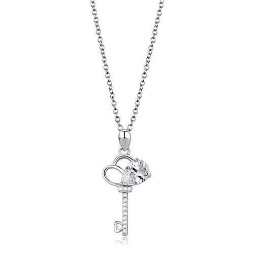 MA3W1380 - Rhodium 925 Sterling Silver Chain Pendant with AAA Grade CZ  in Clear