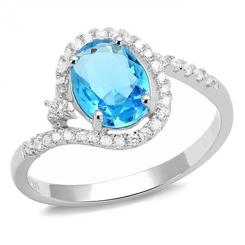 MA3W1393 - Rhodium 925 Sterling Silver Ring with Synthetic Spinel in London Blue