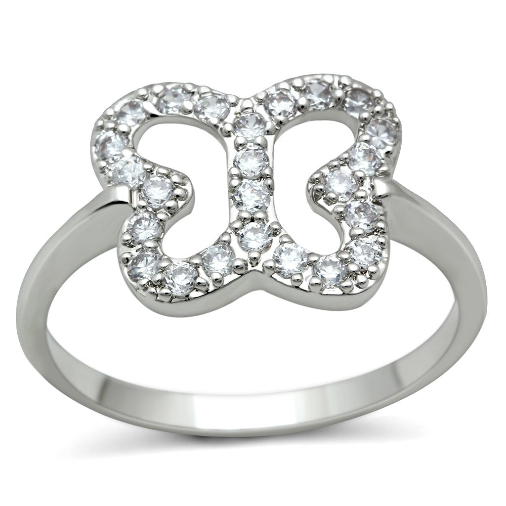 MA3W139 - Rhodium Brass Ring with AAA Grade CZ  in Clear