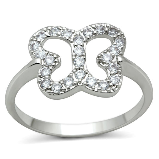 MA3W139 - Rhodium Brass Ring with AAA Grade CZ  in Clear