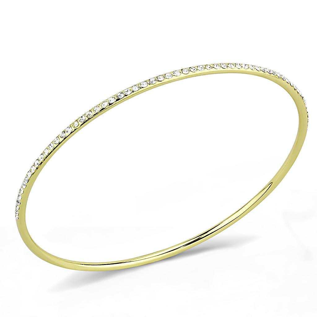 MA3W1406 - Gold Brass Bangle with Top Grade Crystal  in Clear