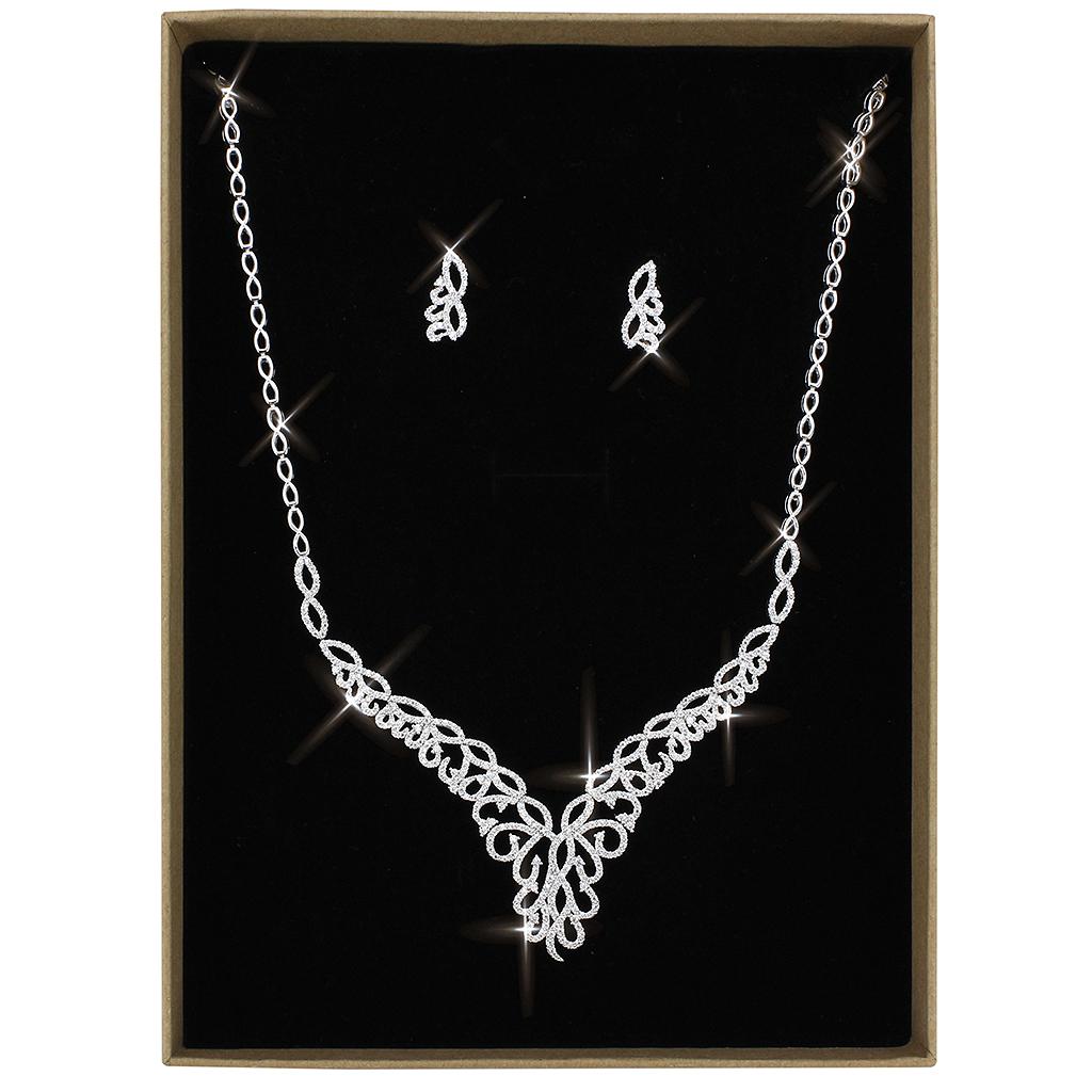MA3W1414 - Rhodium Brass Jewelry Sets with AAA Grade CZ  in Clear