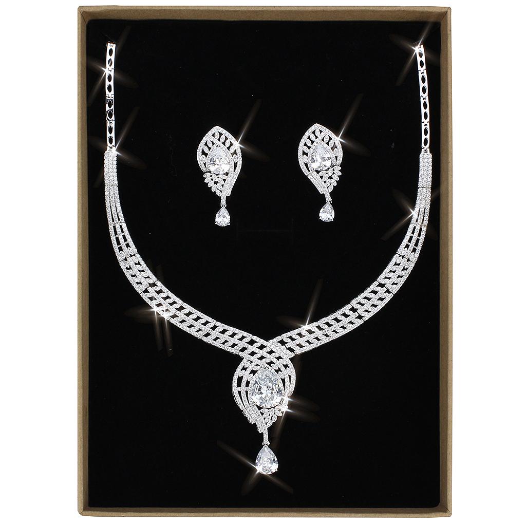 MA3W1415 - Rhodium Brass Jewelry Sets with AAA Grade CZ  in Clear