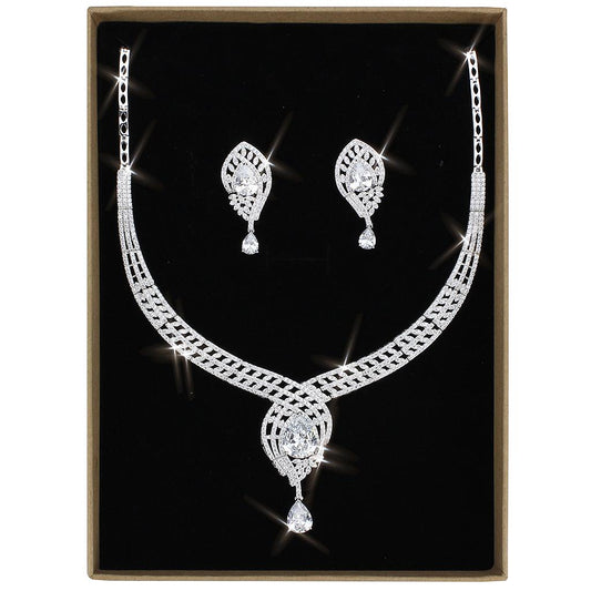 MA3W1415 - Rhodium Brass Jewelry Sets with AAA Grade CZ  in Clear