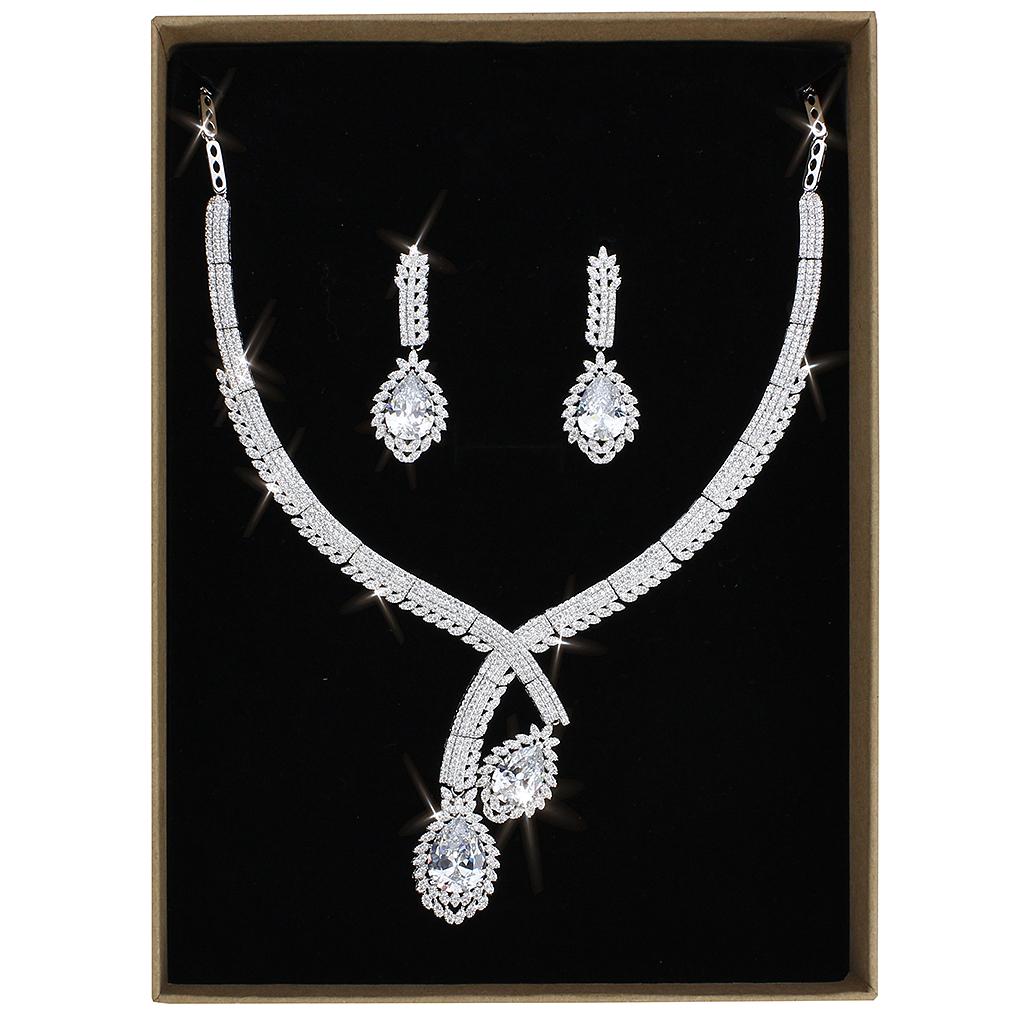 MA3W1416 - Rhodium Brass Jewelry Sets with AAA Grade CZ  in Clear