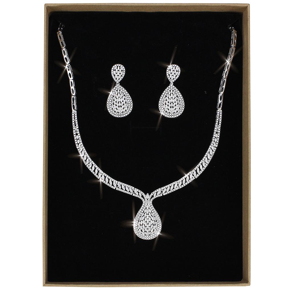 MA3W1417 - Rhodium Brass Jewelry Sets with AAA Grade CZ  in Clear