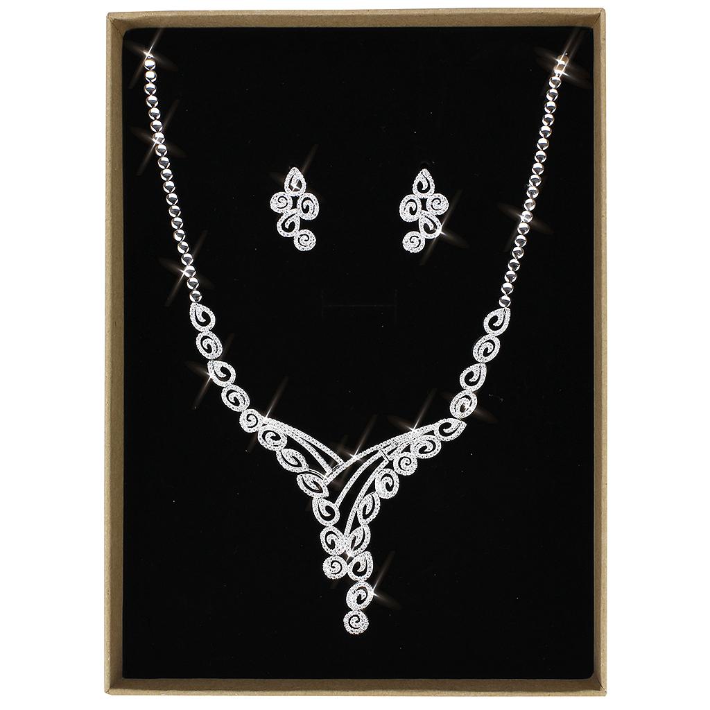 MA3W1419 - Rhodium Brass Jewelry Sets with AAA Grade CZ  in Clear