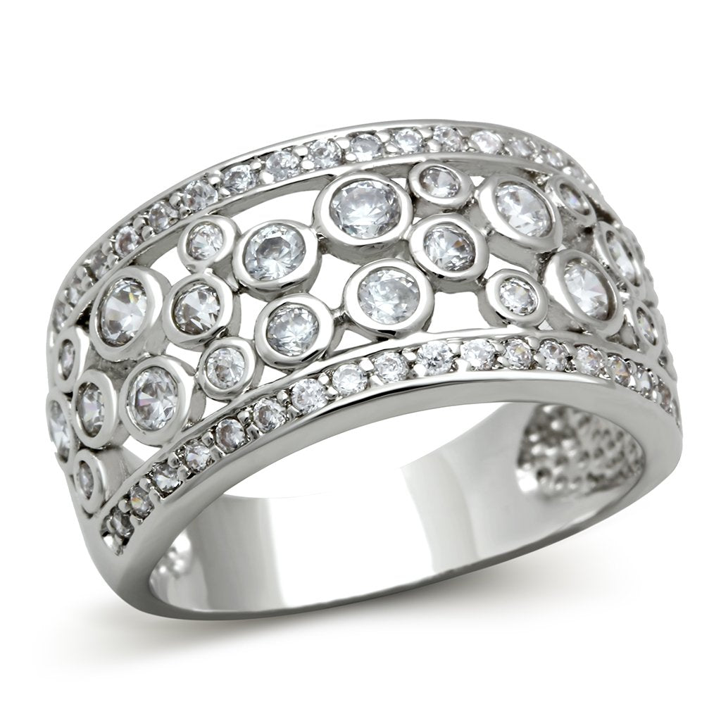 MA3W141 - Rhodium Brass Ring with AAA Grade CZ  in Clear