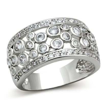 MA3W141 - Rhodium Brass Ring with AAA Grade CZ  in Clear