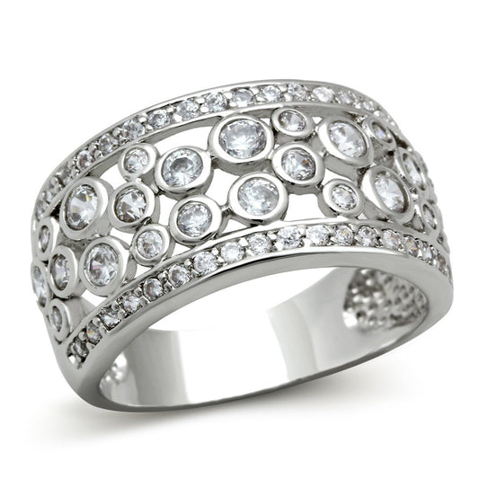 MA3W141 - Rhodium Brass Ring with AAA Grade CZ  in Clear