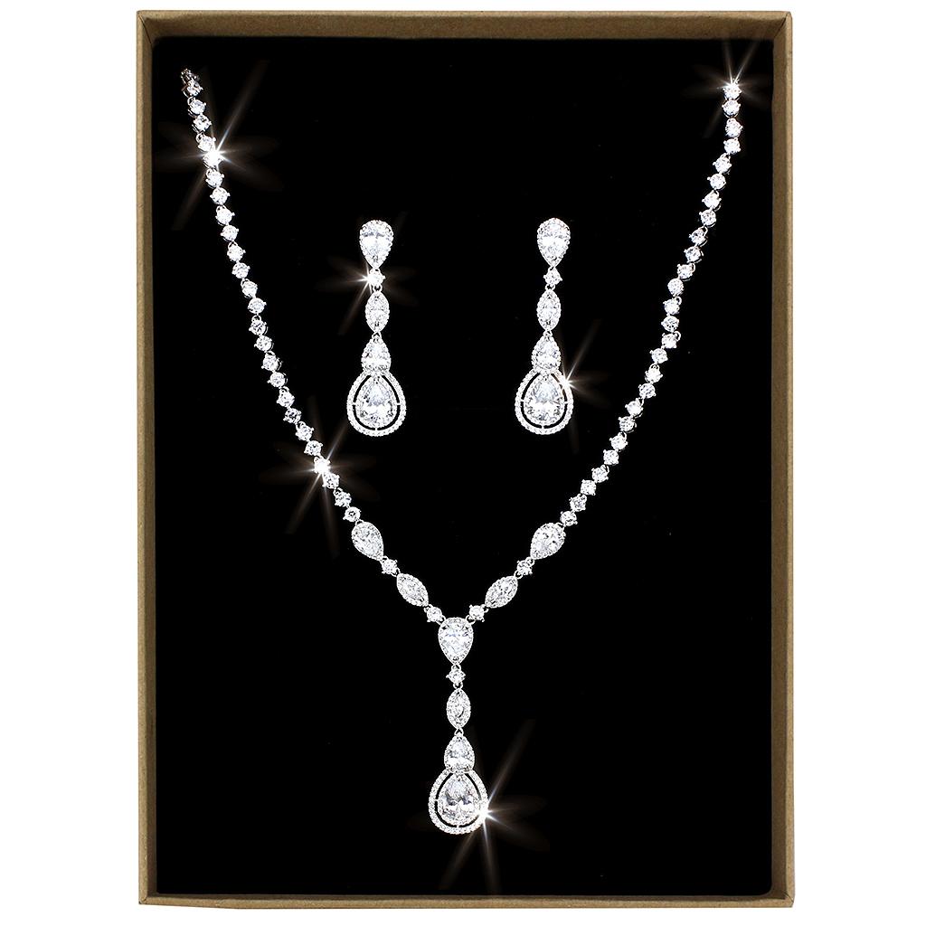 MA3W1422 - Rhodium Brass Jewelry Sets with AAA Grade CZ  in Clear