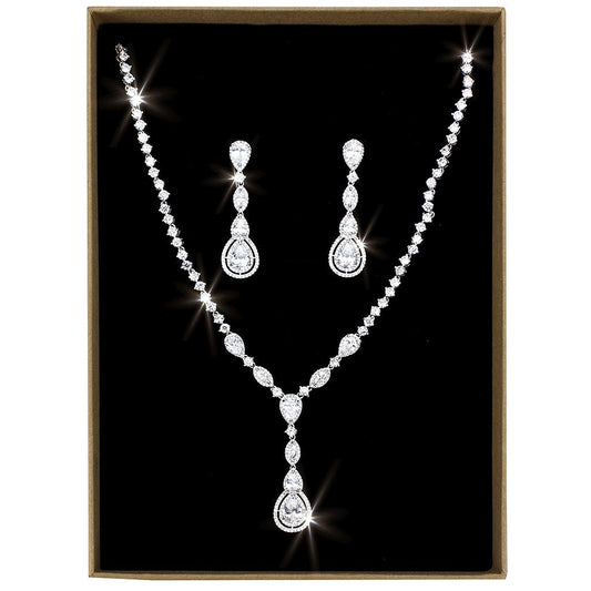 MA3W1422 - Rhodium Brass Jewelry Sets with AAA Grade CZ  in Clear