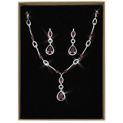 MA3W1423 - Rhodium Brass Jewelry Sets with Synthetic Synthetic Glass in Garnet