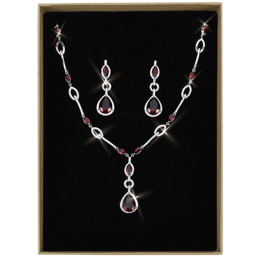 MA3W1423 - Rhodium Brass Jewelry Sets with Synthetic Synthetic Glass in Garnet