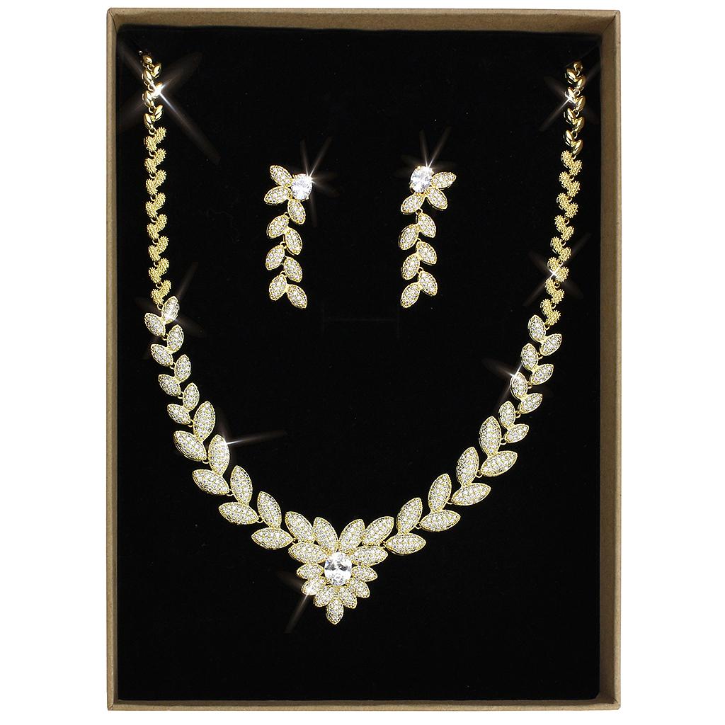 MA3W1425 - Gold Brass Jewelry Sets with AAA Grade CZ  in Clear