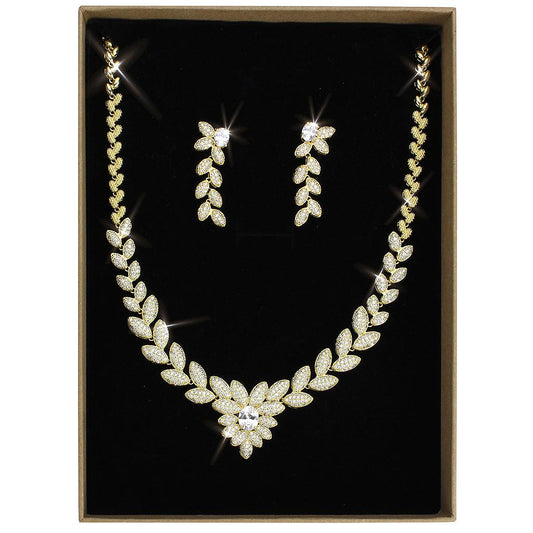 MA3W1425 - Gold Brass Jewelry Sets with AAA Grade CZ  in Clear