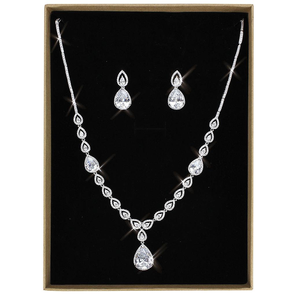 MA3W1427 - Rhodium Brass Jewelry Sets with AAA Grade CZ  in Clear