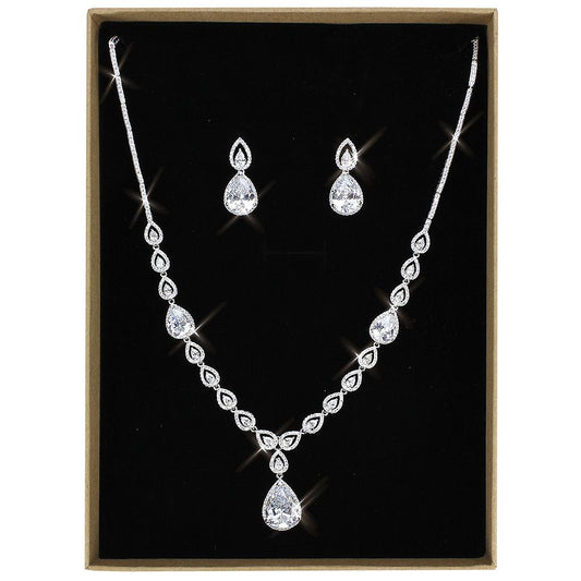 MA3W1427 - Rhodium Brass Jewelry Sets with AAA Grade CZ  in Clear