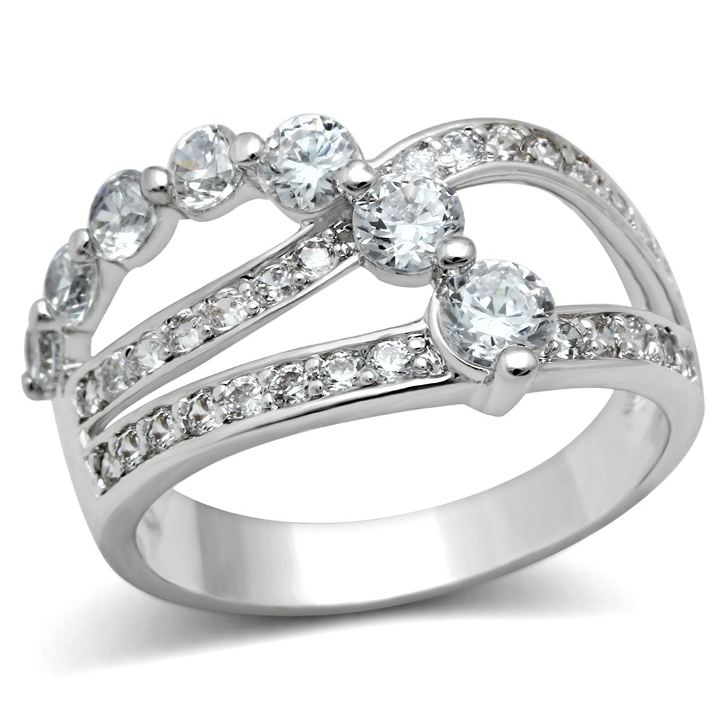MA3W142 - Rhodium Brass Ring with AAA Grade CZ  in Clear