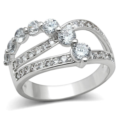 MA3W142 - Rhodium Brass Ring with AAA Grade CZ  in Clear
