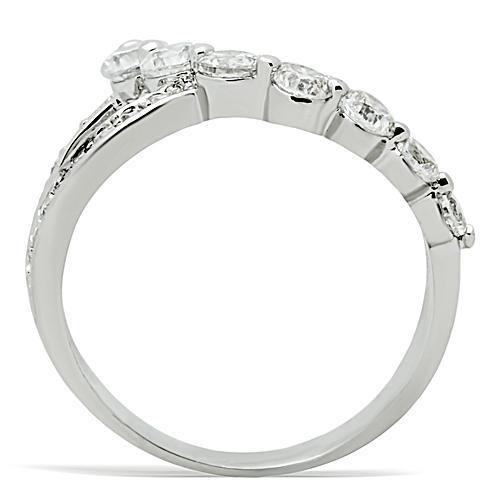 MA3W142 - Rhodium Brass Ring with AAA Grade CZ  in Clear