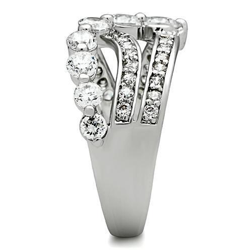 MA3W142 - Rhodium Brass Ring with AAA Grade CZ  in Clear