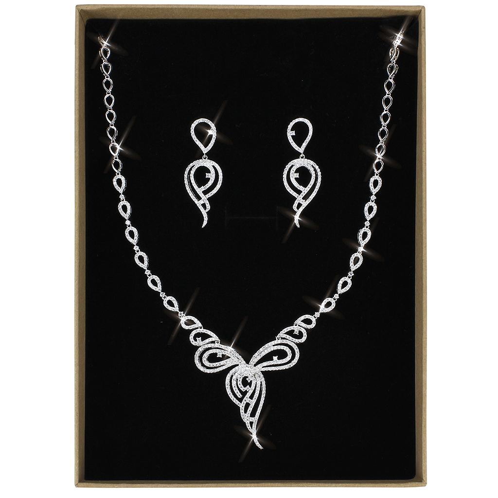 MA3W1431 - Rhodium Brass Jewelry Sets with AAA Grade CZ  in Clear